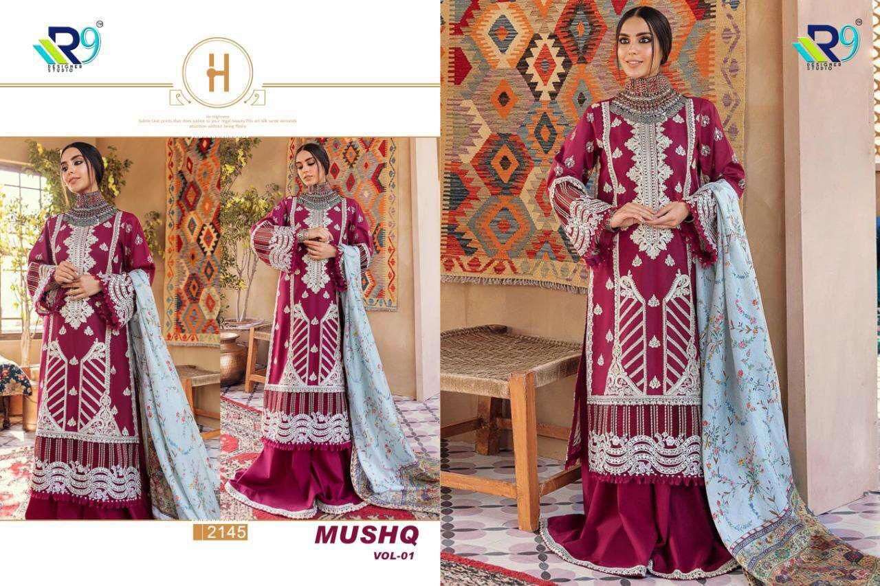 Mushq Vol-1 By R9 2141 To 2145 Series Beautiful Pakistani Suits Colorful Stylish Fancy Casual Wear & Ethnic Wear Cotton With Embroidered Dresses At Wholesale Price