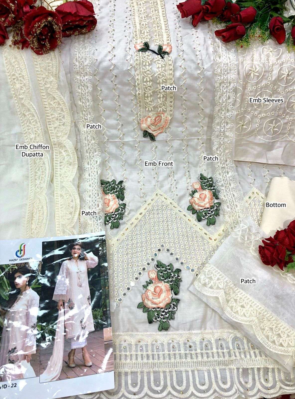 HAZRA HIT DESIGN 22 BY HAZRA DESIGNER PAKISTANI SUITS BEAUTIFUL FANCY COLORFUL STYLISH PARTY WEAR & OCCASIONAL WEAR COTTON WITH EMBROIDERY DRESSES AT WHOLESALE PRICE