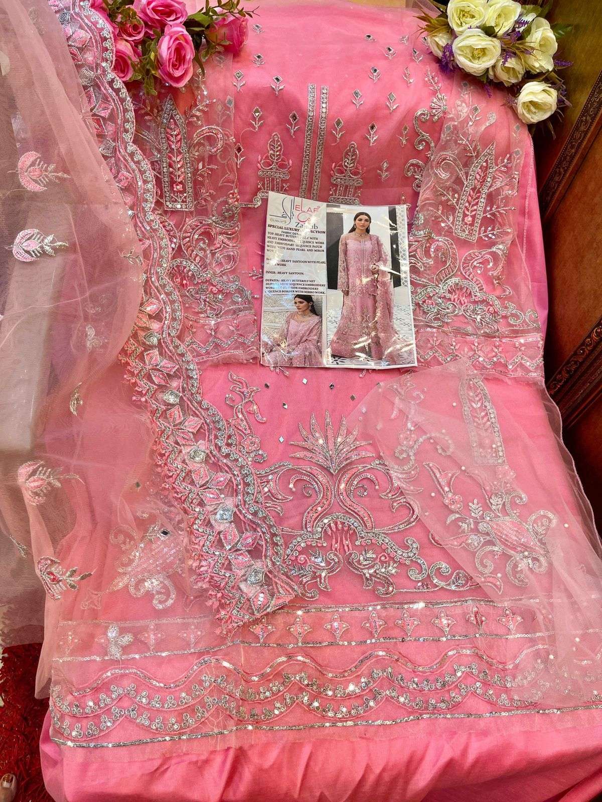 ZAINAB BY ELAAF DESIGNER PAKISTANI SUITS BEAUTIFUL FANCY STYLISH COLORFUL PARTY WEAR & OCCASIONAL WEAR HEAVY BUTTERFLY NET WITH EMBROIDERY DRESSES AT WHOLESALE PRICE