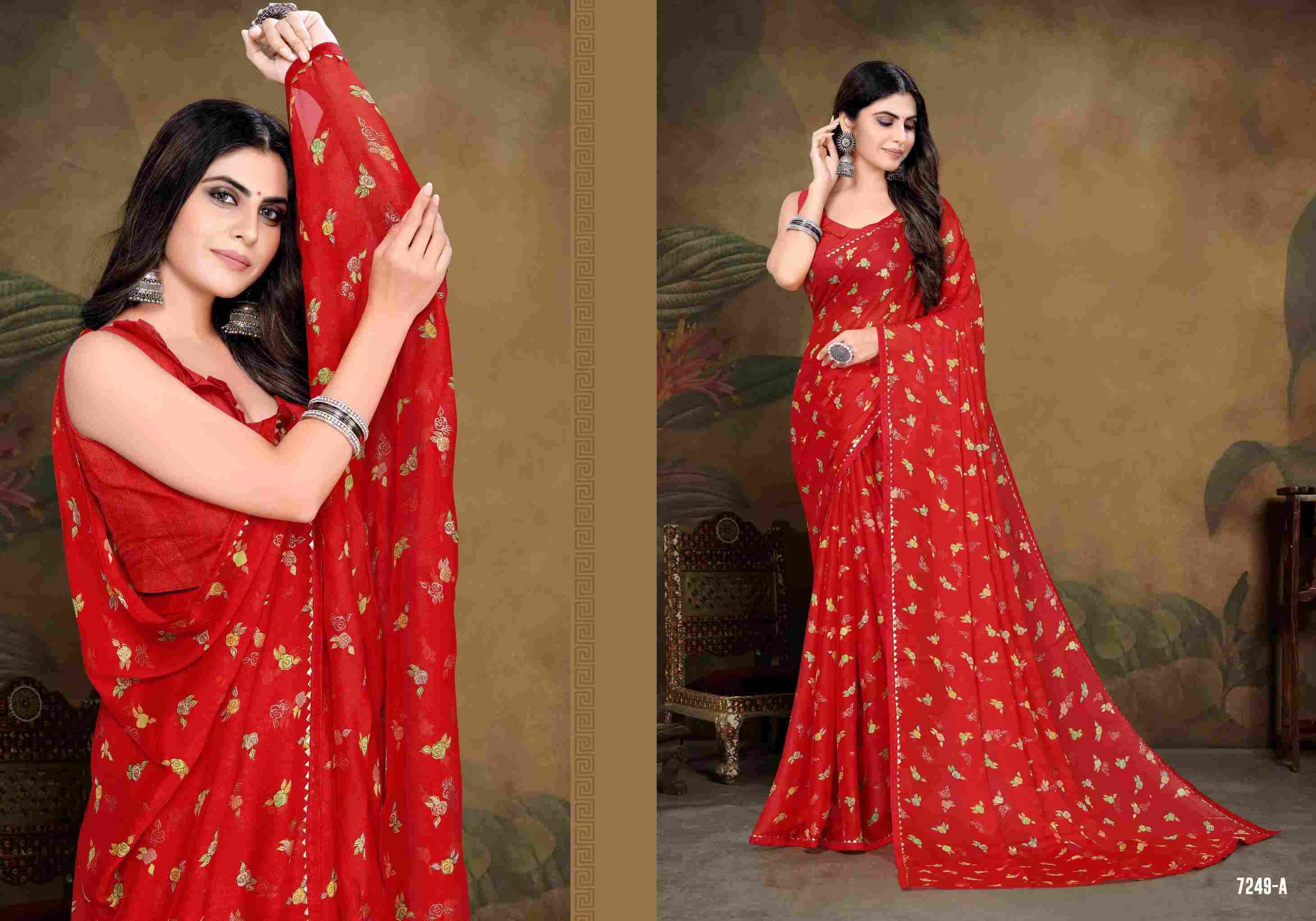 KATRINA BY BARGAD 7249-A TO 7249-H INDIAN TRADITIONAL WEAR COLLECTION BEAUTIFUL STYLISH FANCY COLORFUL PARTY WEAR & OCCASIONAL WEAR CHIFFON PRINT SAREES AT WHOLESALE PRICE