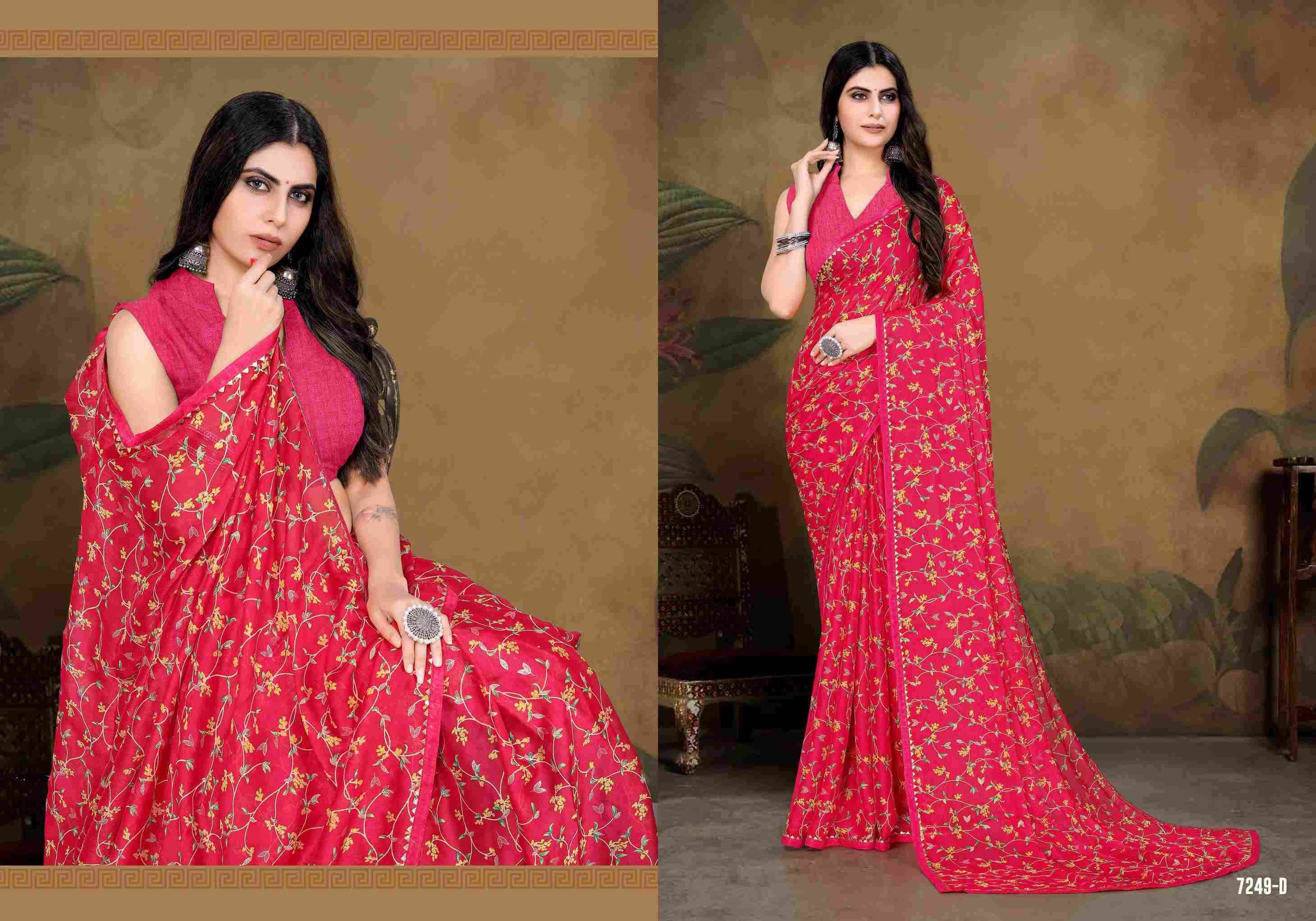 KATRINA BY BARGAD 7249-A TO 7249-H INDIAN TRADITIONAL WEAR COLLECTION BEAUTIFUL STYLISH FANCY COLORFUL PARTY WEAR & OCCASIONAL WEAR CHIFFON PRINT SAREES AT WHOLESALE PRICE