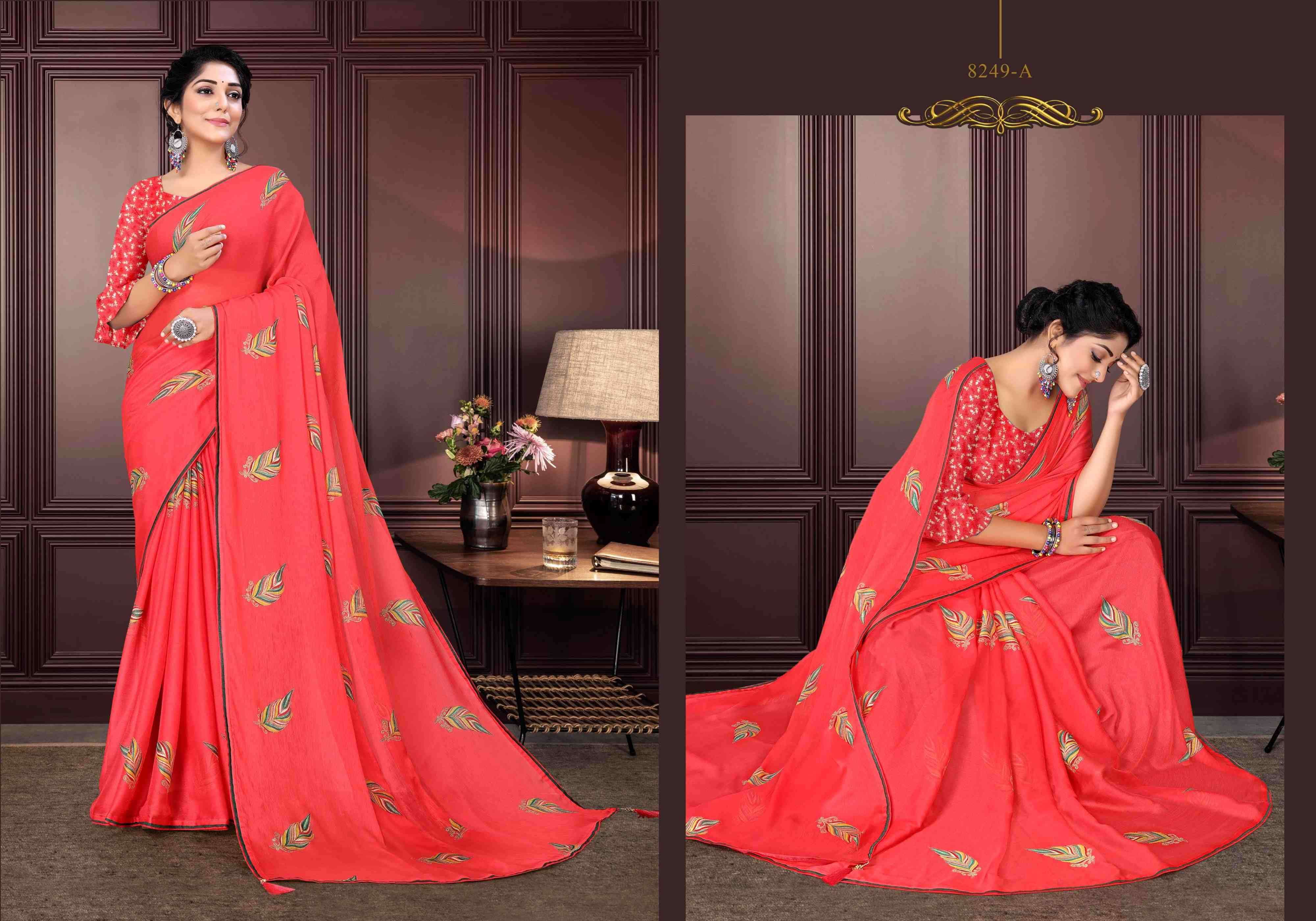 TAMANNAH BY BARGAD 8249-A TO 8249-H INDIAN TRADITIONAL WEAR COLLECTION BEAUTIFUL STYLISH FANCY COLORFUL PARTY WEAR & OCCASIONAL WEAR CHIFFON PRINT SAREES AT WHOLESALE PRICE