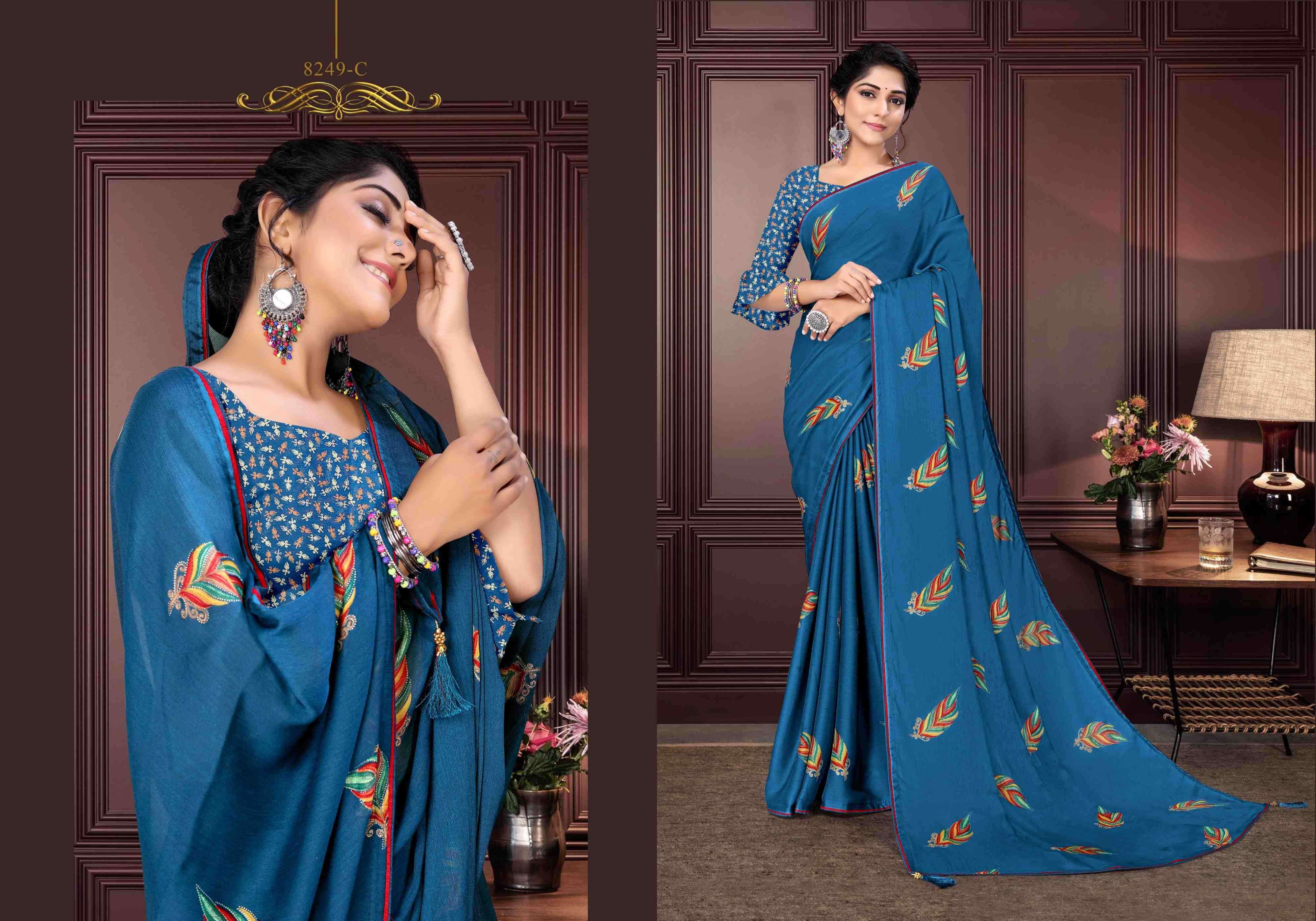 TAMANNAH BY BARGAD 8249-A TO 8249-H INDIAN TRADITIONAL WEAR COLLECTION BEAUTIFUL STYLISH FANCY COLORFUL PARTY WEAR & OCCASIONAL WEAR CHIFFON PRINT SAREES AT WHOLESALE PRICE