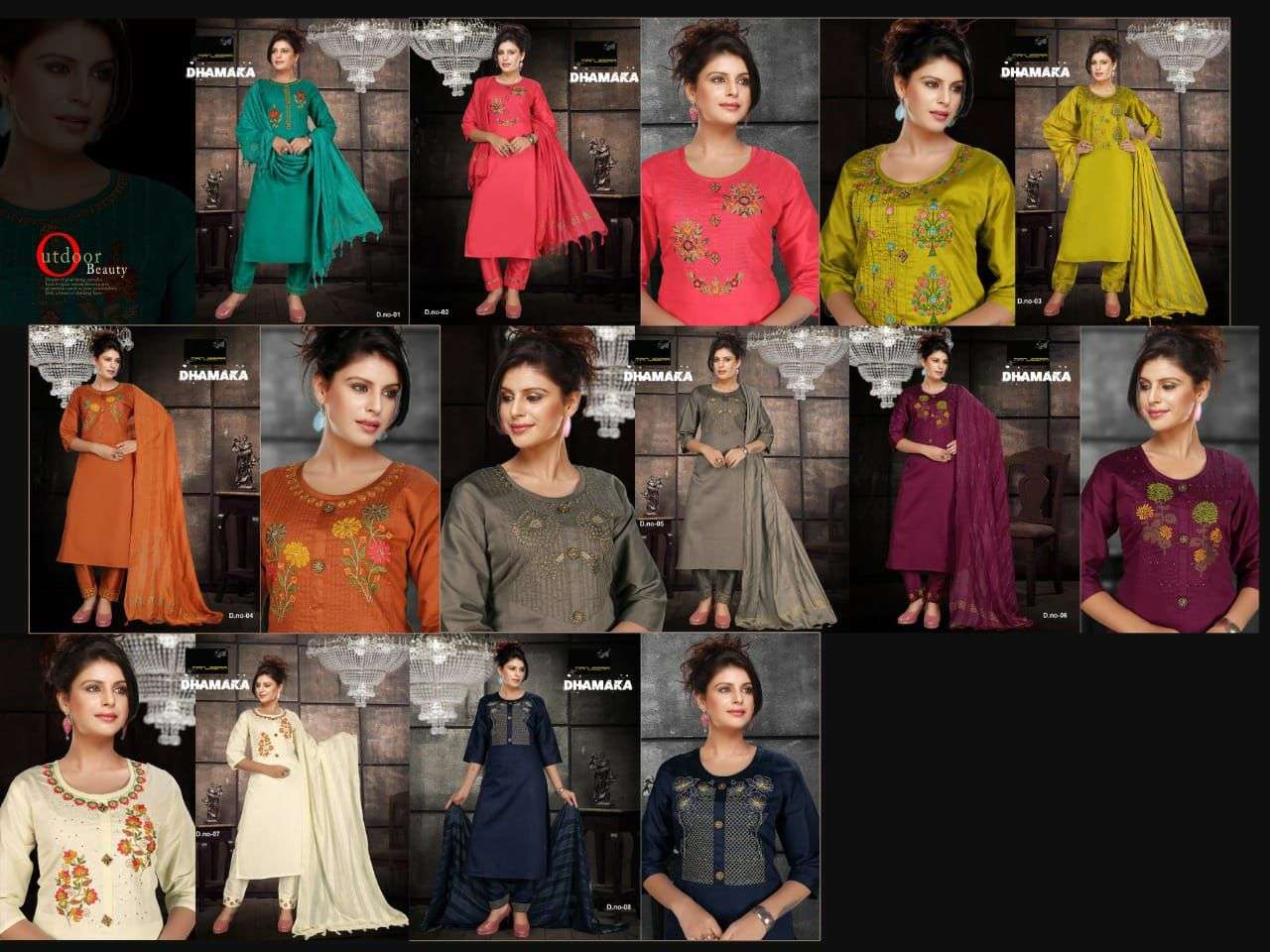 DHAMAKA BY MANJEERA 01 TO 08 SERIES BEAUTIFUL SUITS COLORFUL STYLISH FANCY CASUAL WEAR & ETHNIC WEAR JAM SATIN DRESSES AT WHOLESALE PRICE