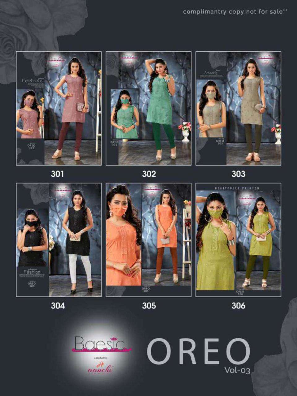 OREO VOL-3 BY BAESIC 301 TO 306 SERIES DESIGNER STYLISH FANCY COLORFUL BEAUTIFUL PARTY WEAR & ETHNIC WEAR COLLECTION RAYON SLUB KURTIS AT WHOLESALE PRICE