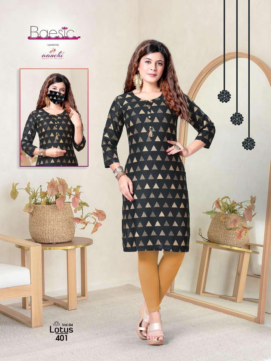 LOTUS VOL-4 BY BAESIC 401 TO 406 SERIES DESIGNER STYLISH FANCY COLORFUL BEAUTIFUL PARTY WEAR & ETHNIC WEAR COLLECTION RAYON KURTIS AT WHOLESALE PRICE