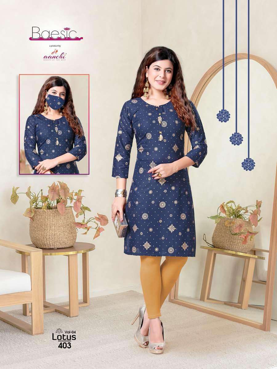 LOTUS VOL-4 BY BAESIC 401 TO 406 SERIES DESIGNER STYLISH FANCY COLORFUL BEAUTIFUL PARTY WEAR & ETHNIC WEAR COLLECTION RAYON KURTIS AT WHOLESALE PRICE