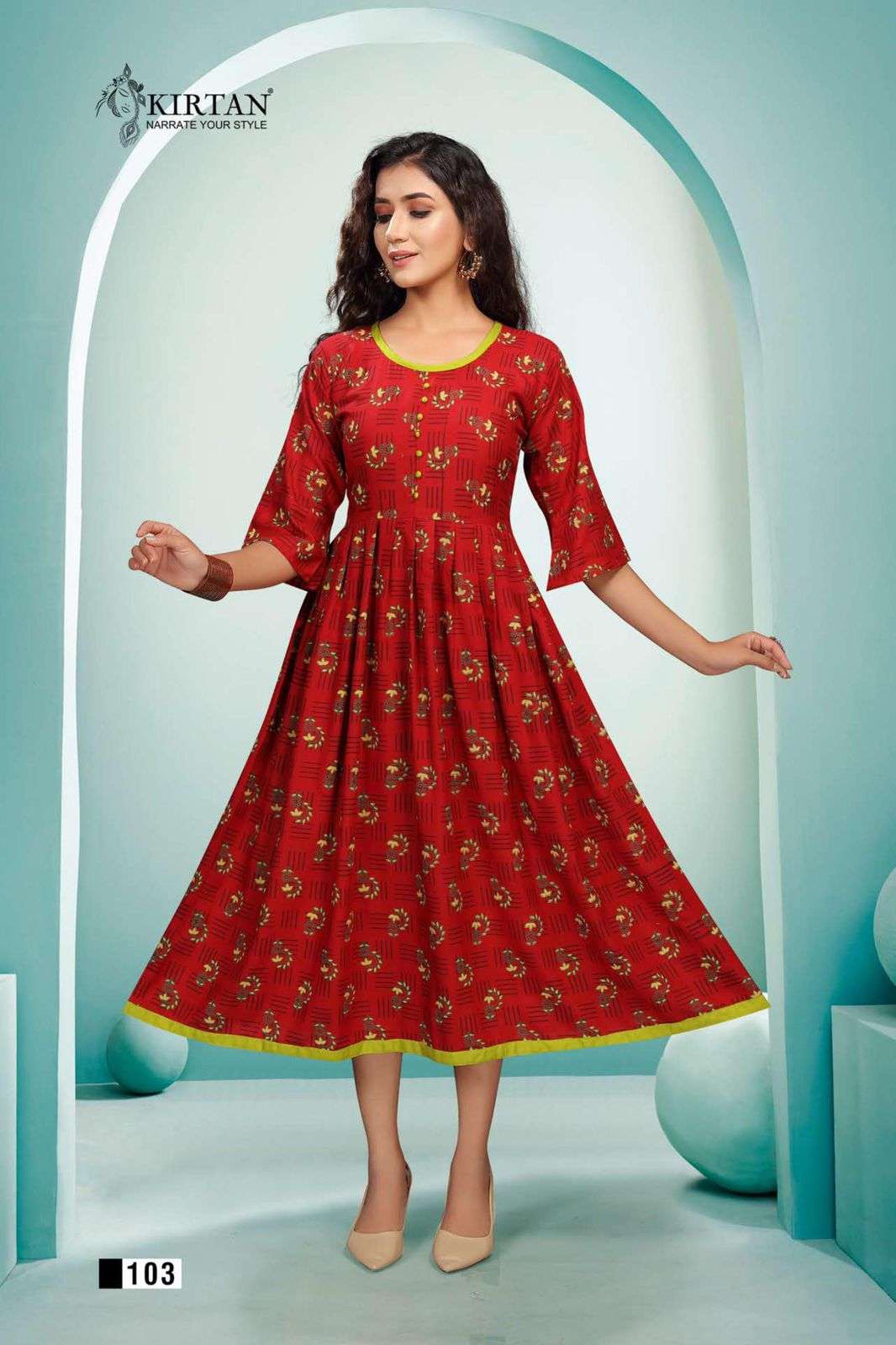 NITYA BY KIRTAN 101 TO 108 SERIES DESIGNER STYLISH FANCY COLORFUL BEAUTIFUL PARTY WEAR & ETHNIC WEAR COLLECTION RAYON PRINT KURTIS AT WHOLESALE PRICE