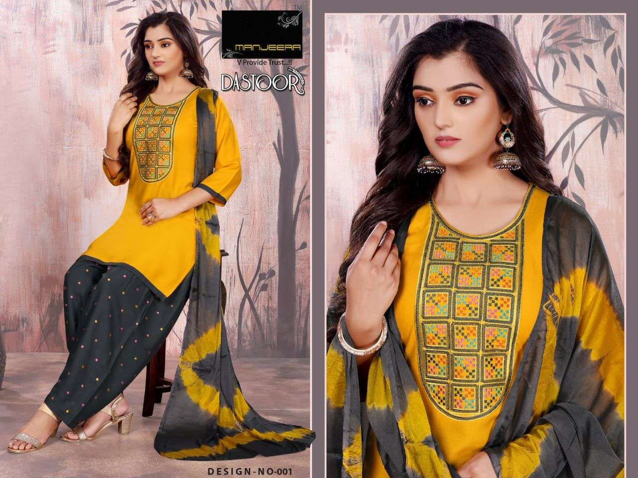 DASTOOR BY MANJEERA 001 TO 008 SERIES BEAUTIFUL SUITS COLORFUL STYLISH FANCY CASUAL WEAR & ETHNIC WEAR RAYON WITH WORK DRESSES AT WHOLESALE PRICE