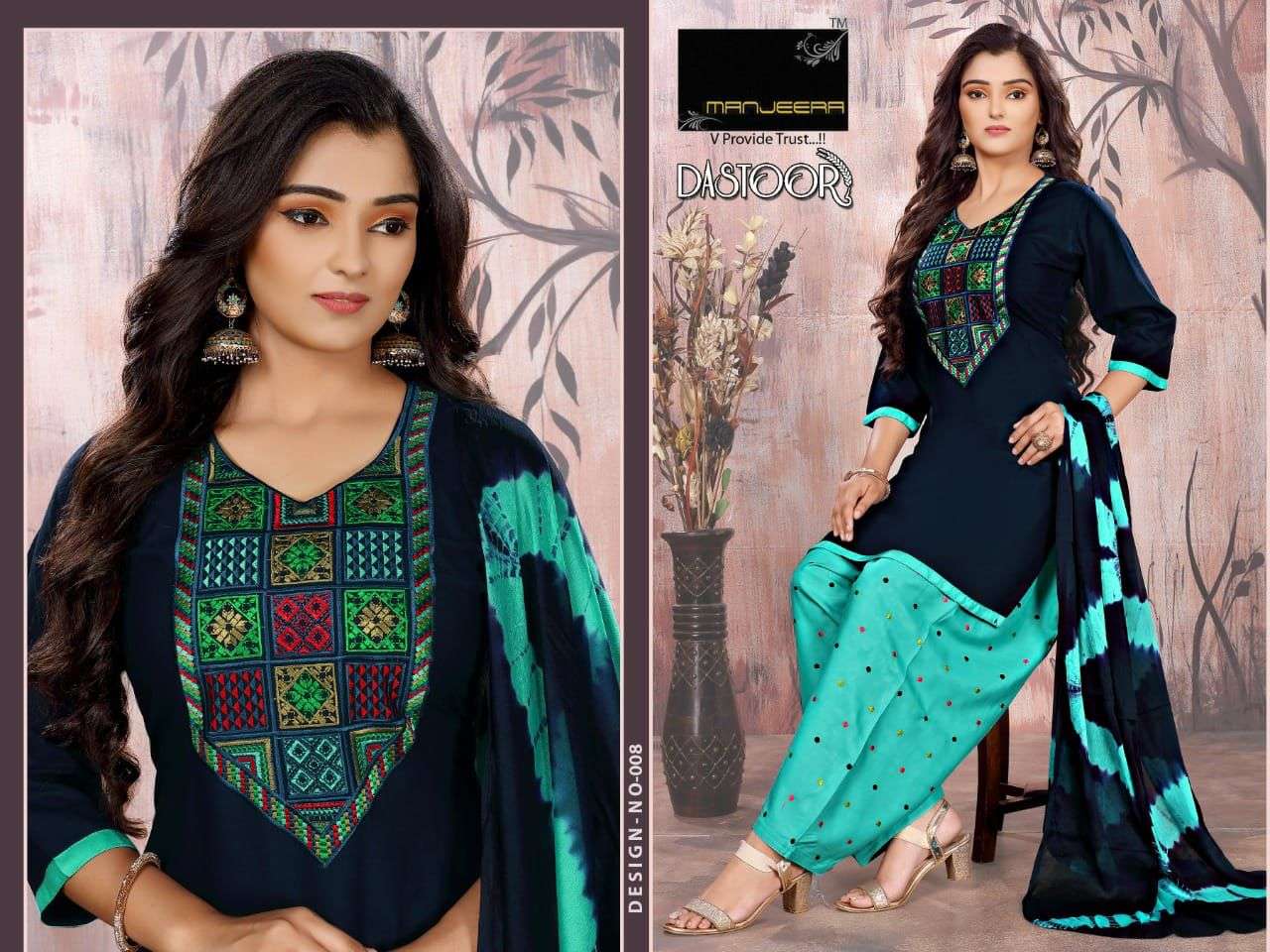 DASTOOR BY MANJEERA 001 TO 008 SERIES BEAUTIFUL SUITS COLORFUL STYLISH FANCY CASUAL WEAR & ETHNIC WEAR RAYON WITH WORK DRESSES AT WHOLESALE PRICE
