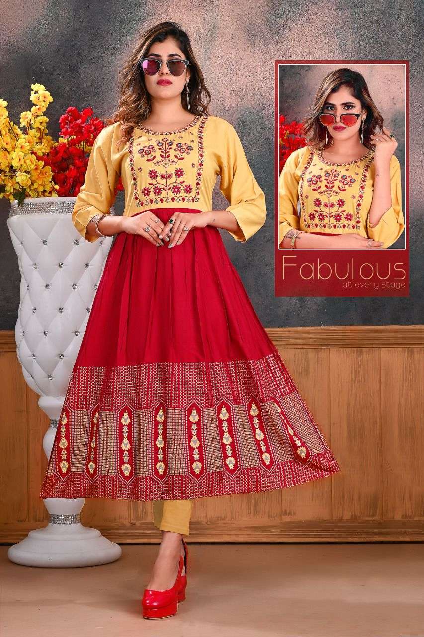 TRISHA VOL-1 BY TRENDY 01 TO 08 SERIES DESIGNER STYLISH FANCY COLORFUL BEAUTIFUL PARTY WEAR & ETHNIC WEAR COLLECTION RAYON EMBROIDERY KURTIS AT WHOLESALE PRICE
