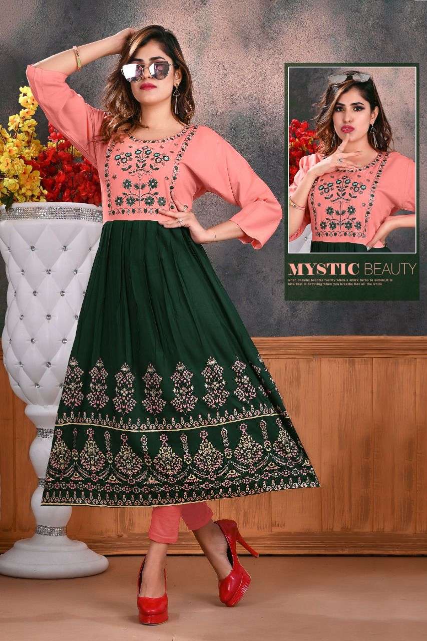 TRISHA VOL-1 BY TRENDY 01 TO 08 SERIES DESIGNER STYLISH FANCY COLORFUL BEAUTIFUL PARTY WEAR & ETHNIC WEAR COLLECTION RAYON EMBROIDERY KURTIS AT WHOLESALE PRICE