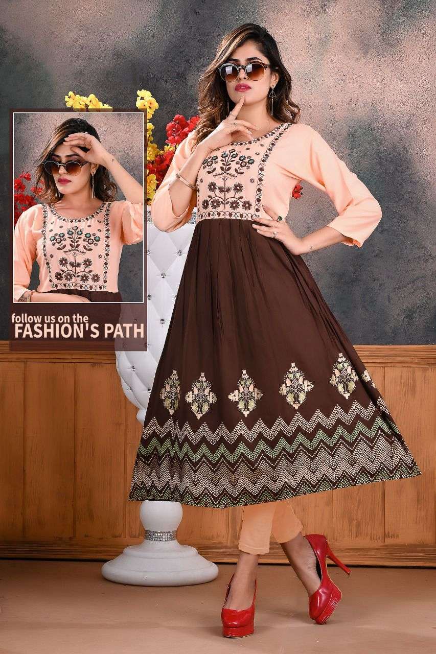TRISHA VOL-1 BY TRENDY 01 TO 08 SERIES DESIGNER STYLISH FANCY COLORFUL BEAUTIFUL PARTY WEAR & ETHNIC WEAR COLLECTION RAYON EMBROIDERY KURTIS AT WHOLESALE PRICE