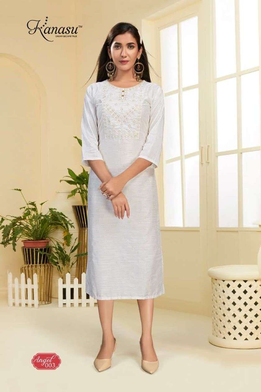 ANGEL BY KANASU 001 TO 008 SERIES DESIGNER STYLISH FANCY COLORFUL BEAUTIFUL PARTY WEAR & ETHNIC WEAR COLLECTION RAYON EMBROIDERY KURTIS AT WHOLESALE PRICE