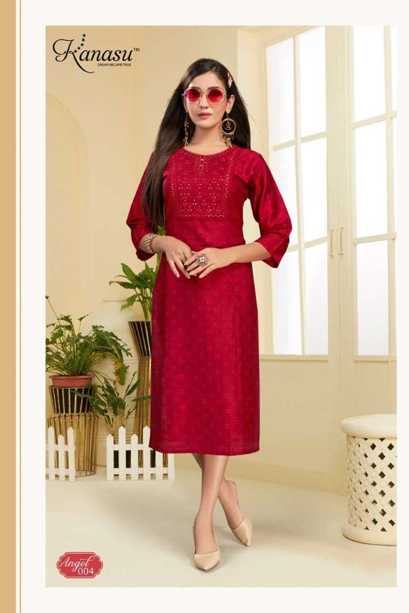 ANGEL BY KANASU 001 TO 008 SERIES DESIGNER STYLISH FANCY COLORFUL BEAUTIFUL PARTY WEAR & ETHNIC WEAR COLLECTION RAYON EMBROIDERY KURTIS AT WHOLESALE PRICE