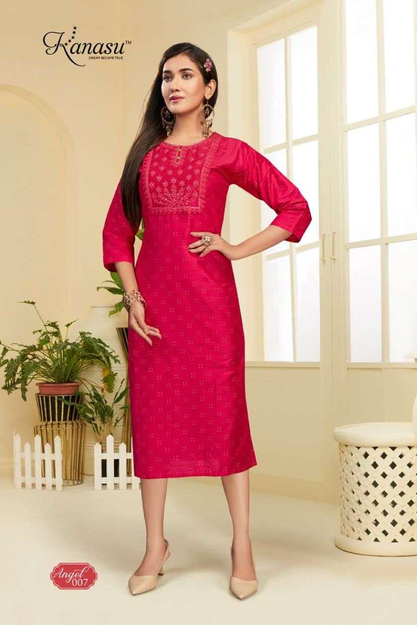 ANGEL BY KANASU 001 TO 008 SERIES DESIGNER STYLISH FANCY COLORFUL BEAUTIFUL PARTY WEAR & ETHNIC WEAR COLLECTION RAYON EMBROIDERY KURTIS AT WHOLESALE PRICE