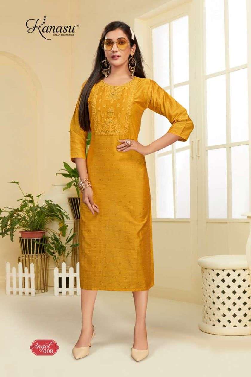 ANGEL BY KANASU 001 TO 008 SERIES DESIGNER STYLISH FANCY COLORFUL BEAUTIFUL PARTY WEAR & ETHNIC WEAR COLLECTION RAYON EMBROIDERY KURTIS AT WHOLESALE PRICE