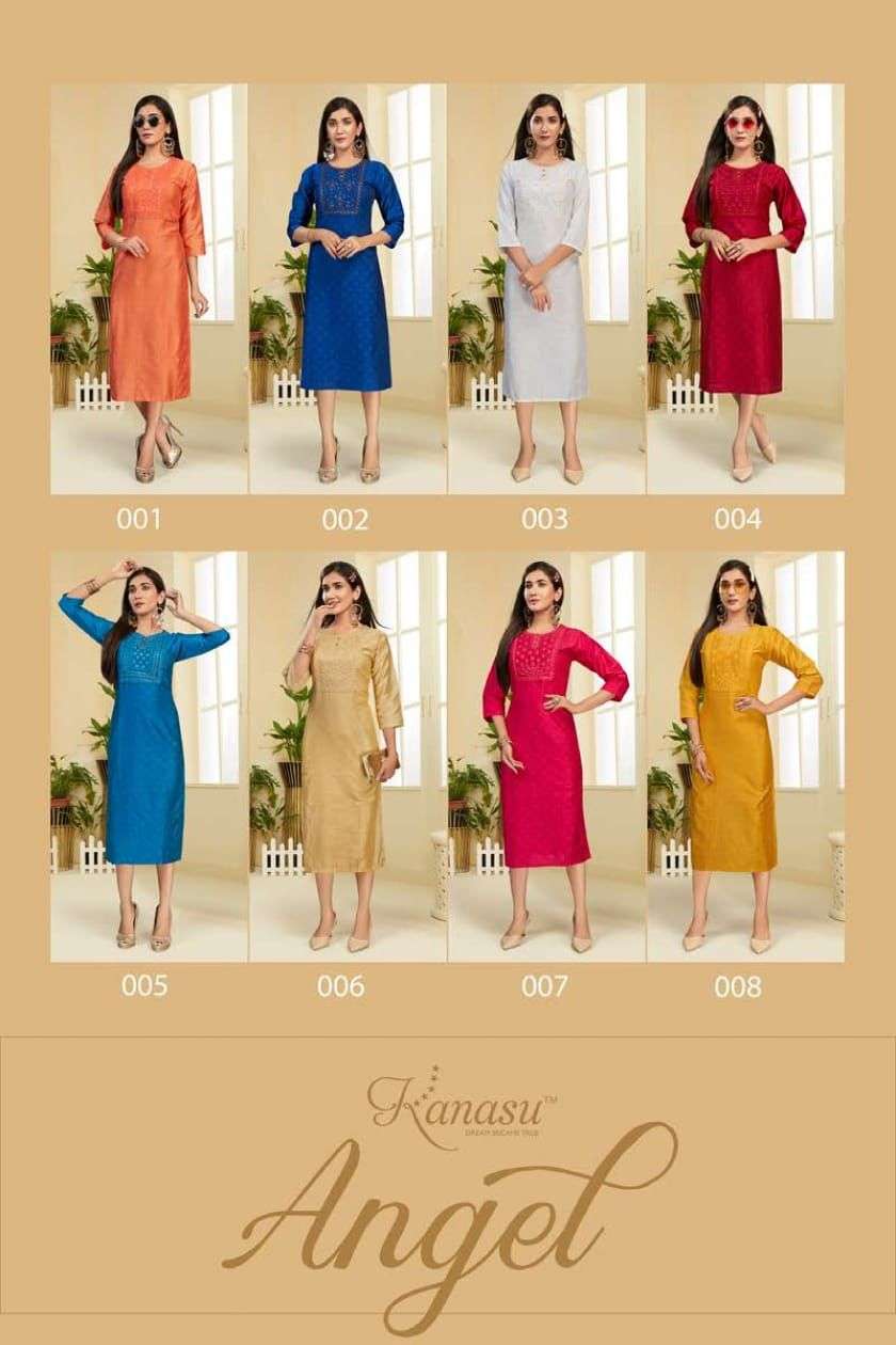 ANGEL BY KANASU 001 TO 008 SERIES DESIGNER STYLISH FANCY COLORFUL BEAUTIFUL PARTY WEAR & ETHNIC WEAR COLLECTION RAYON EMBROIDERY KURTIS AT WHOLESALE PRICE