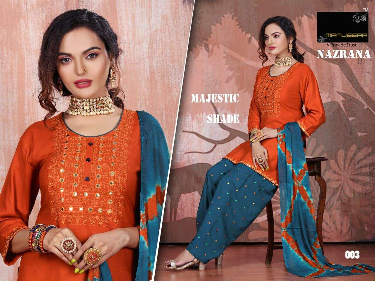 NAZRANA BY MANEERA 001 TO 008 SERIES BEAUTIFUL SUITS COLORFUL STYLISH FANCY CASUAL WEAR & ETHNIC WEAR RAYON WITH WORK DRESSES AT WHOLESALE PRICE