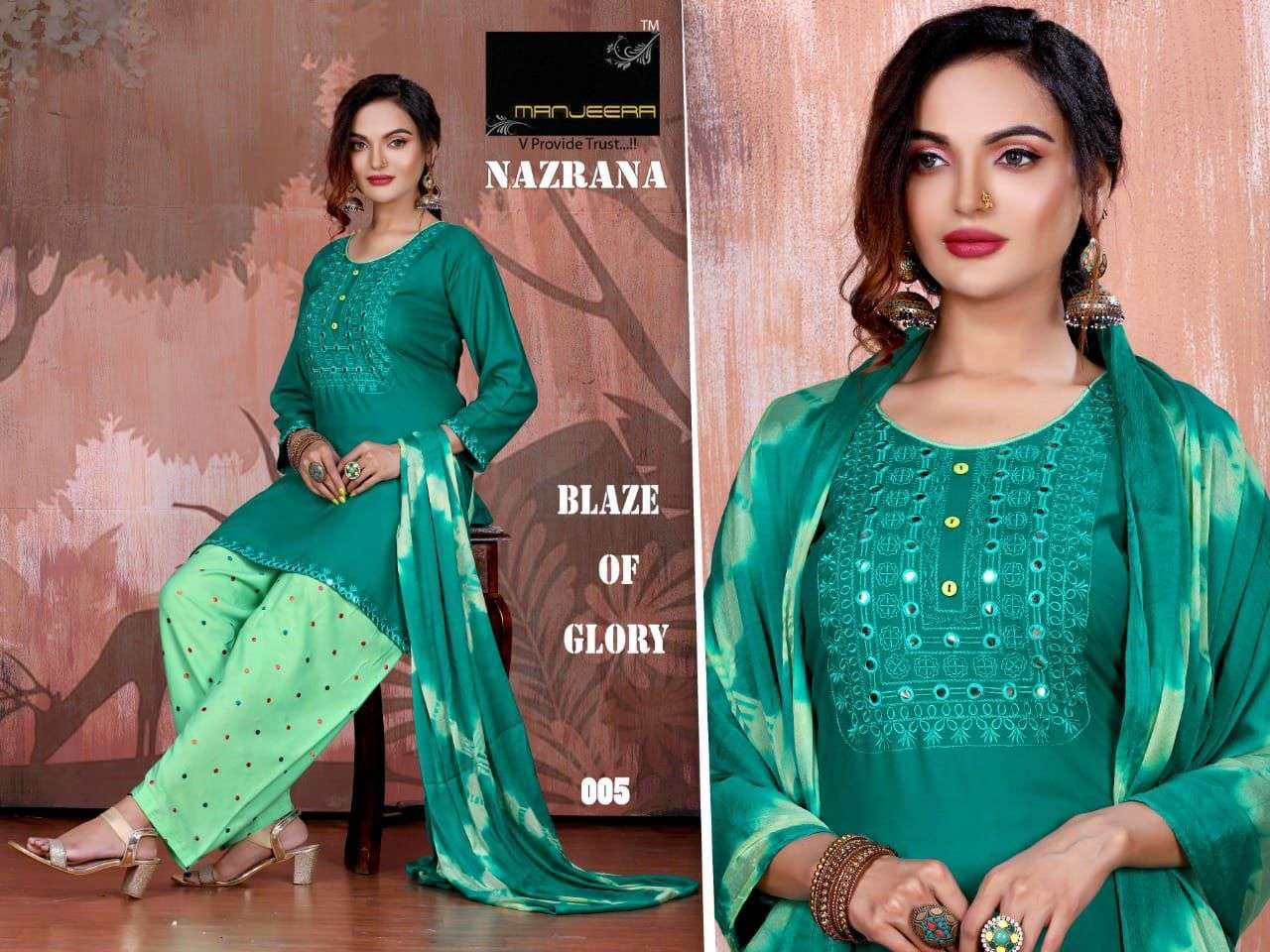 NAZRANA BY MANEERA 001 TO 008 SERIES BEAUTIFUL SUITS COLORFUL STYLISH FANCY CASUAL WEAR & ETHNIC WEAR RAYON WITH WORK DRESSES AT WHOLESALE PRICE