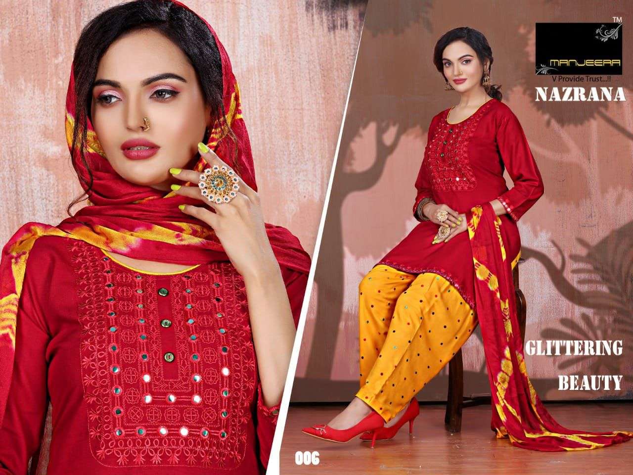 NAZRANA BY MANEERA 001 TO 008 SERIES BEAUTIFUL SUITS COLORFUL STYLISH FANCY CASUAL WEAR & ETHNIC WEAR RAYON WITH WORK DRESSES AT WHOLESALE PRICE