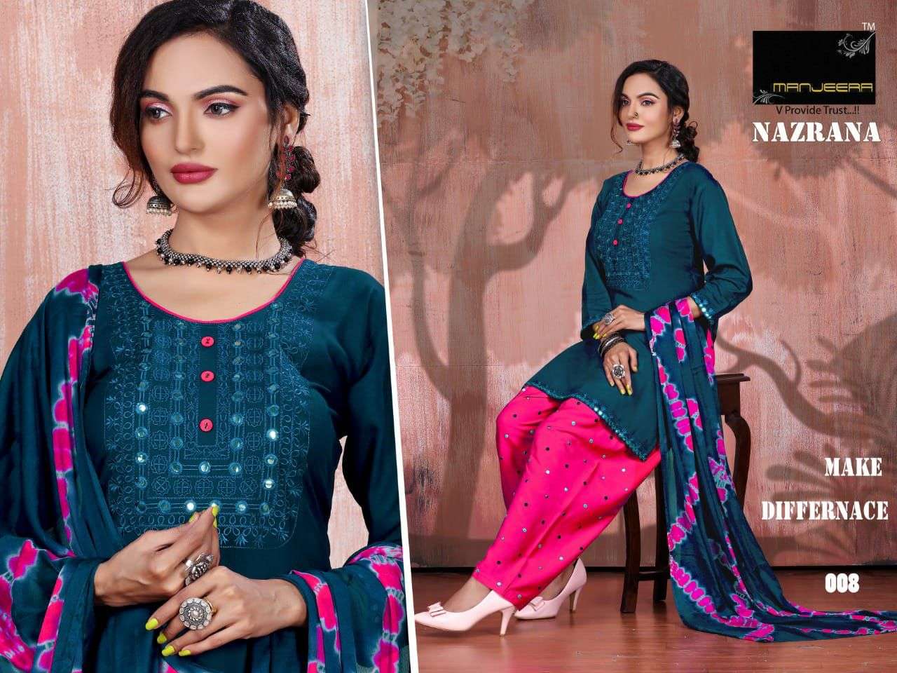 NAZRANA BY MANEERA 001 TO 008 SERIES BEAUTIFUL SUITS COLORFUL STYLISH FANCY CASUAL WEAR & ETHNIC WEAR RAYON WITH WORK DRESSES AT WHOLESALE PRICE