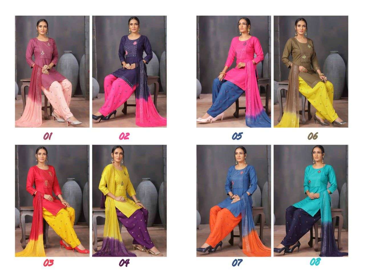 CELEBRITY BY MANJEERA 01 TO 08 SERIES BEAUTIFUL PATIYALA SUITS COLORFUL STYLISH FANCY CASUAL WEAR & ETHNIC WEAR RAYON WITH WORK DRESSES AT WHOLESALE PRICE
