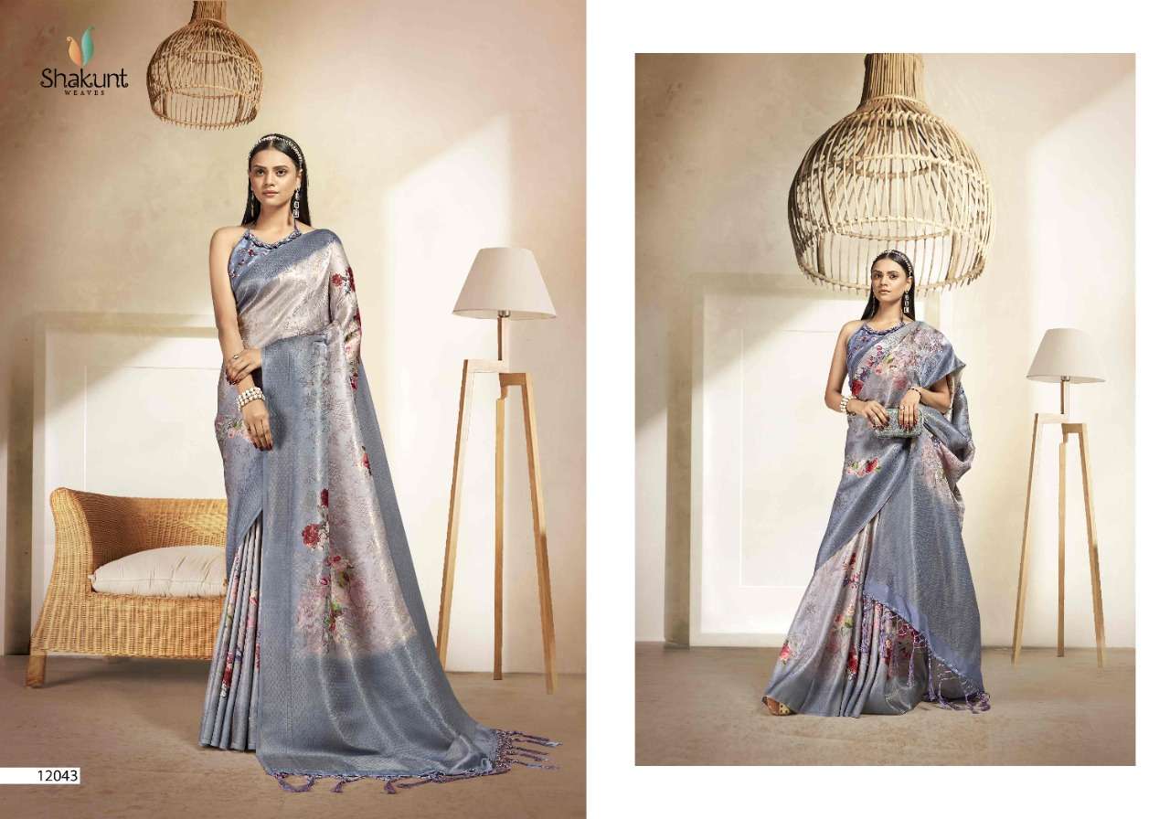 HEAVEN BY SHAKUNT 12041 TO 12046 SERIES INDIAN TRADITIONAL WEAR COLLECTION BEAUTIFUL STYLISH FANCY COLORFUL PARTY WEAR & OCCASIONAL WEAR ART SILK SAREES AT WHOLESALE PRICE