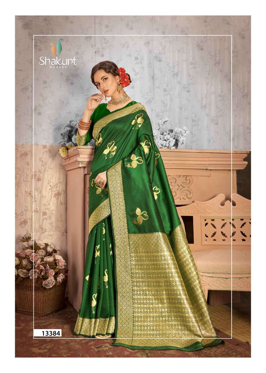SKS FANCY-1022 BY SHAKUNT 13381 TO 13386 SERIES INDIAN TRADITIONAL WEAR COLLECTION BEAUTIFUL STYLISH FANCY COLORFUL PARTY WEAR & OCCASIONAL WEAR SOFT SILK SAREES AT WHOLESALE PRICE