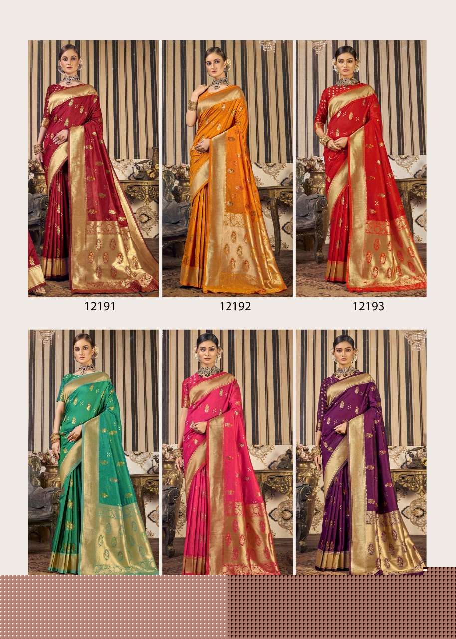 MYRA BY SHAKUNT 12191 TO 12196 SERIES INDIAN TRADITIONAL WEAR COLLECTION BEAUTIFUL STYLISH FANCY COLORFUL PARTY WEAR & OCCASIONAL WEAR SOFT SILK SAREES AT WHOLESALE PRICE