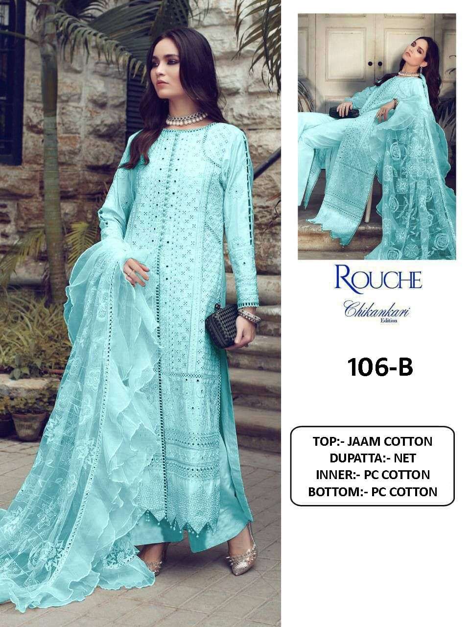 CHIKANKARI EDITION BY ROUCHE 106 TO 106-I SERIES DESIGNER PAKISTANI SUITS BEAUTIFUL STYLISH FANCY COLORFUL PARTY WEAR & OCCASIONAL WEAR JAM COTTON DRESSES AT WHOLESALE PRICE