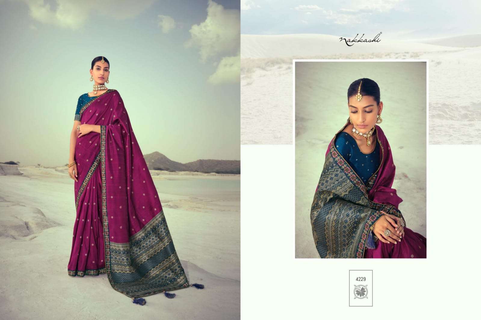 NIKHAAR BY NAKKASHI 4229 TO 4237 SERIES INDIAN TRADITIONAL WEAR COLLECTION BEAUTIFUL STYLISH FANCY COLORFUL PARTY WEAR & OCCASIONAL WEAR SILK EMBROIDERED SAREES AT WHOLESALE PRICE