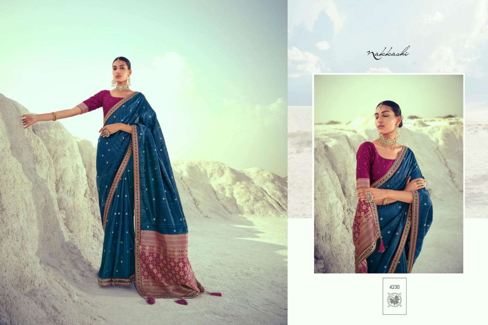 NIKHAAR BY NAKKASHI 4229 TO 4237 SERIES INDIAN TRADITIONAL WEAR COLLECTION BEAUTIFUL STYLISH FANCY COLORFUL PARTY WEAR & OCCASIONAL WEAR SILK EMBROIDERED SAREES AT WHOLESALE PRICE