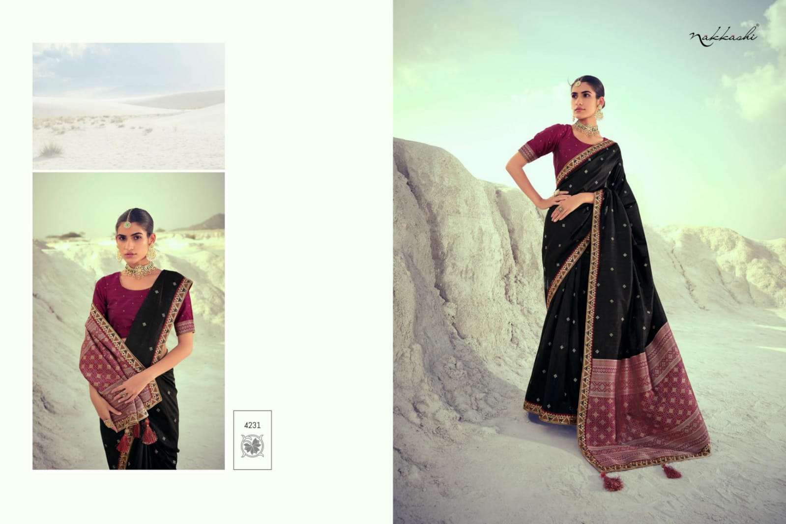 NIKHAAR BY NAKKASHI 4229 TO 4237 SERIES INDIAN TRADITIONAL WEAR COLLECTION BEAUTIFUL STYLISH FANCY COLORFUL PARTY WEAR & OCCASIONAL WEAR SILK EMBROIDERED SAREES AT WHOLESALE PRICE