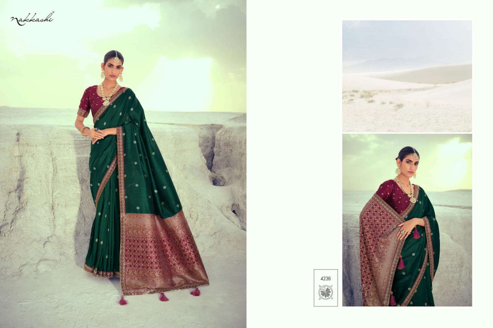 NIKHAAR BY NAKKASHI 4229 TO 4237 SERIES INDIAN TRADITIONAL WEAR COLLECTION BEAUTIFUL STYLISH FANCY COLORFUL PARTY WEAR & OCCASIONAL WEAR SILK EMBROIDERED SAREES AT WHOLESALE PRICE