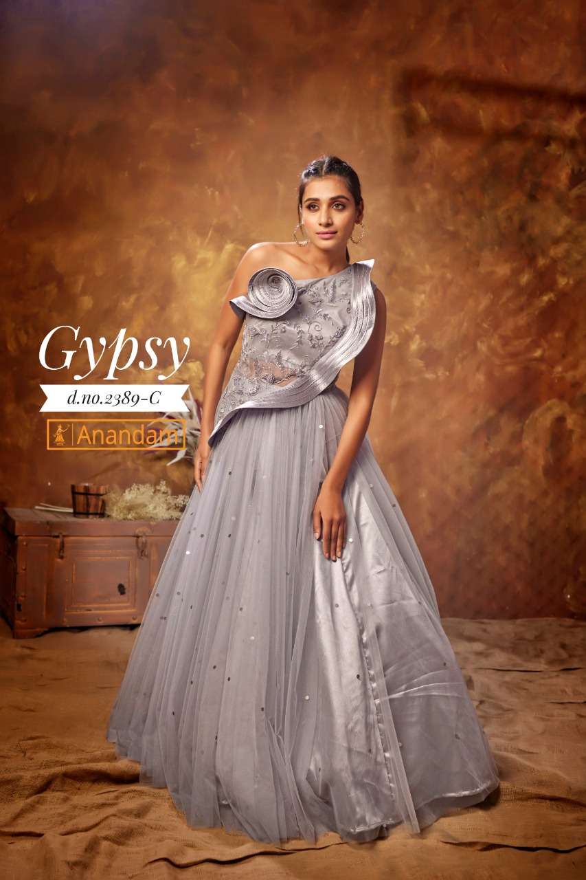 GYPSY BY ANANDAM 2388 TO 2392 SERIES BEAUTIFUL STYLISH FANCY COLORFUL CASUAL WEAR & ETHNIC WEAR NET EMBROIDERED GOWNS AT WHOLESALE PRICE