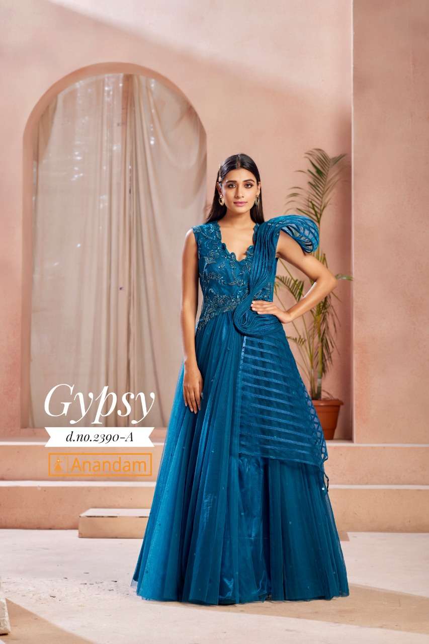 GYPSY BY ANANDAM 2388 TO 2392 SERIES BEAUTIFUL STYLISH FANCY COLORFUL CASUAL WEAR & ETHNIC WEAR NET EMBROIDERED GOWNS AT WHOLESALE PRICE