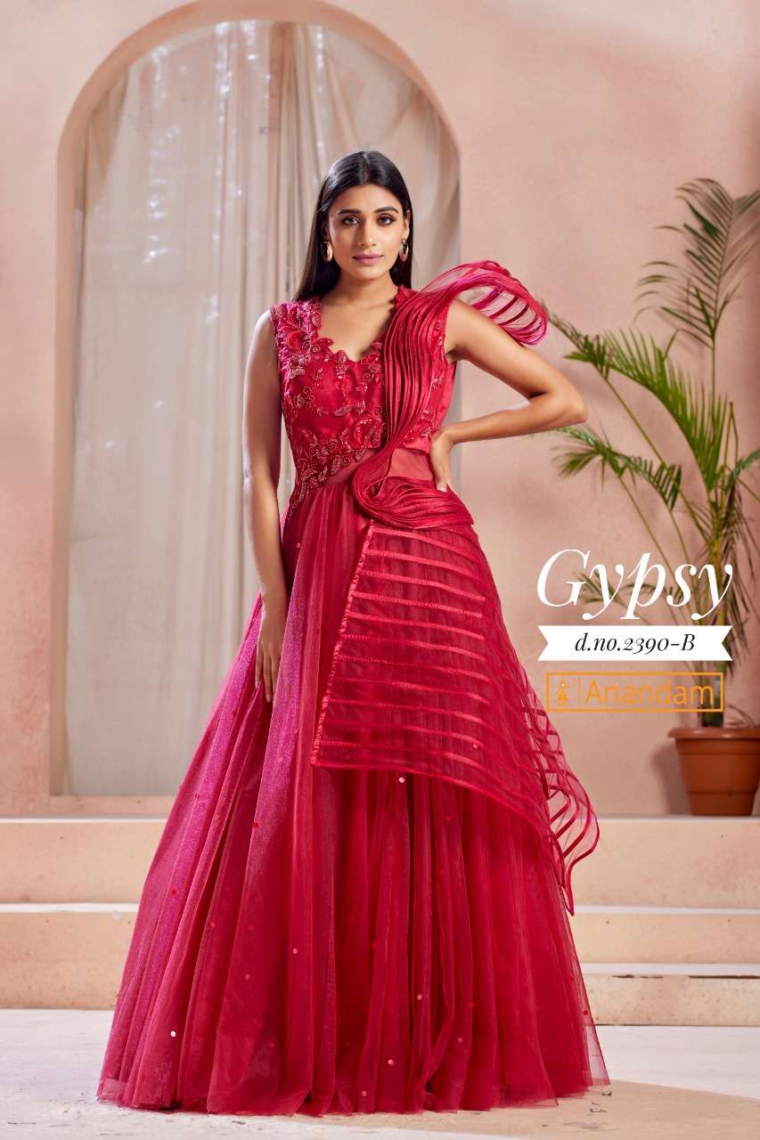 GYPSY BY ANANDAM 2388 TO 2392 SERIES BEAUTIFUL STYLISH FANCY COLORFUL CASUAL WEAR & ETHNIC WEAR NET EMBROIDERED GOWNS AT WHOLESALE PRICE