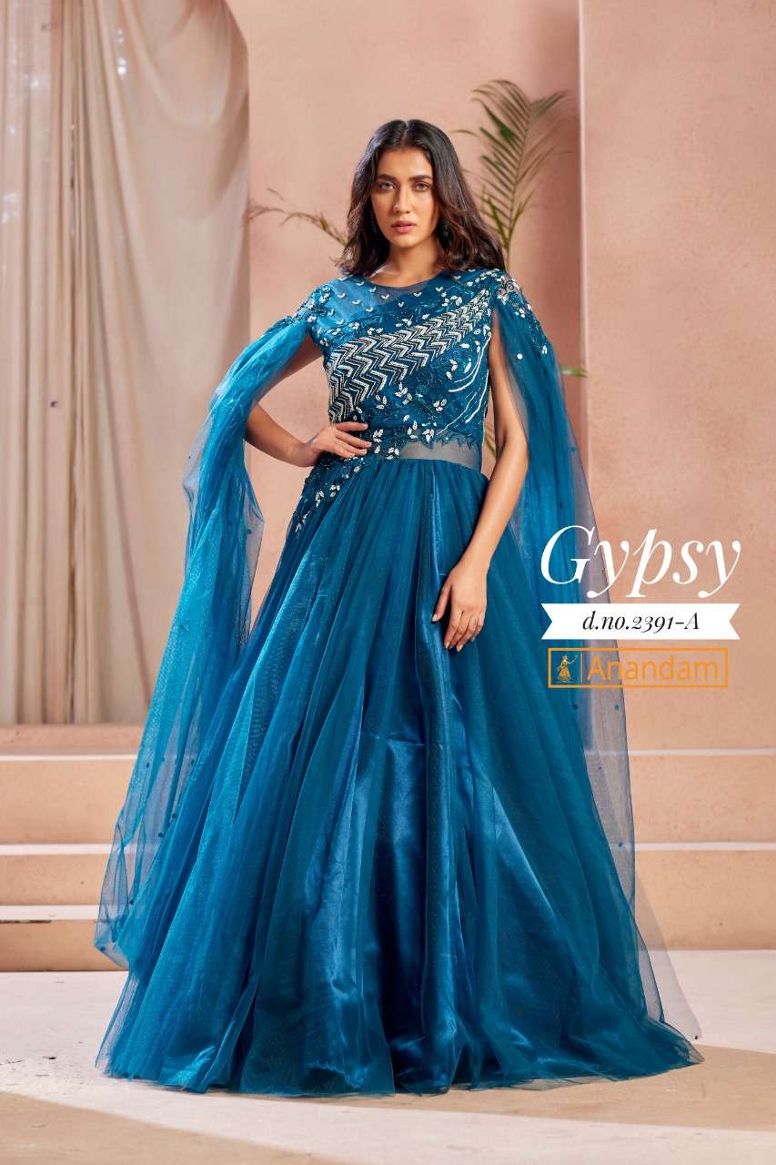 GYPSY BY ANANDAM 2388 TO 2392 SERIES BEAUTIFUL STYLISH FANCY COLORFUL CASUAL WEAR & ETHNIC WEAR NET EMBROIDERED GOWNS AT WHOLESALE PRICE