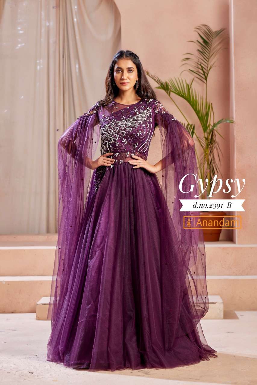 GYPSY BY ANANDAM 2388 TO 2392 SERIES BEAUTIFUL STYLISH FANCY COLORFUL CASUAL WEAR & ETHNIC WEAR NET EMBROIDERED GOWNS AT WHOLESALE PRICE