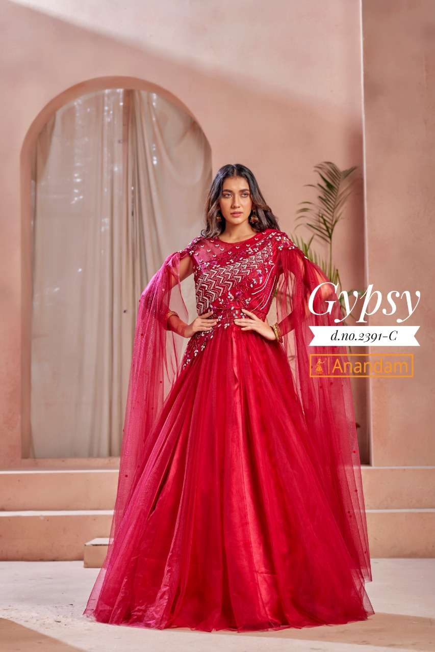GYPSY BY ANANDAM 2388 TO 2392 SERIES BEAUTIFUL STYLISH FANCY COLORFUL CASUAL WEAR & ETHNIC WEAR NET EMBROIDERED GOWNS AT WHOLESALE PRICE