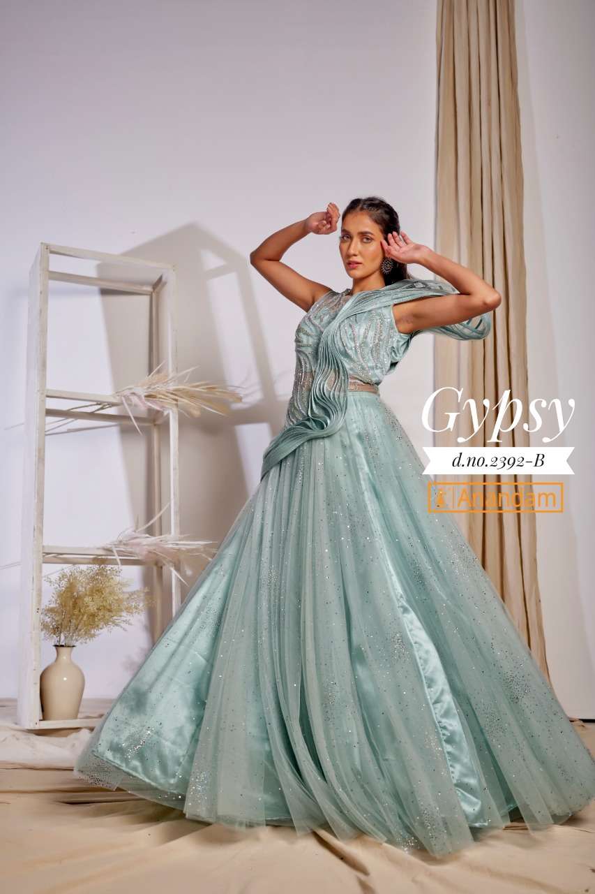 GYPSY BY ANANDAM 2388 TO 2392 SERIES BEAUTIFUL STYLISH FANCY COLORFUL CASUAL WEAR & ETHNIC WEAR NET EMBROIDERED GOWNS AT WHOLESALE PRICE