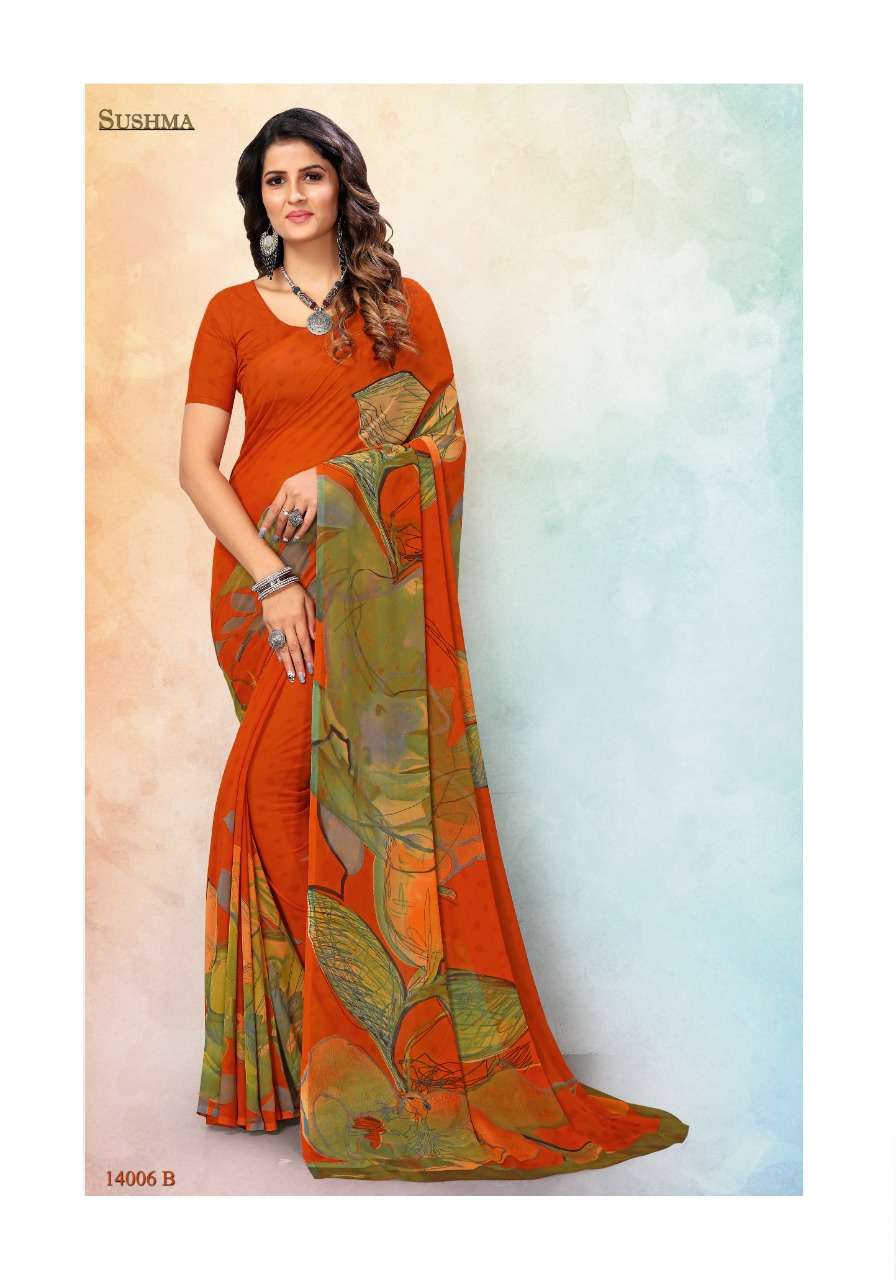 SUSHMA 14000 SERIES BY SUSHMA INDIAN TRADITIONAL WEAR COLLECTION BEAUTIFUL STYLISH FANCY COLORFUL PARTY WEAR & OCCASIONAL WEAR GEORGETTE DIGITAL PRINT SAREES AT WHOLESALE PRICE