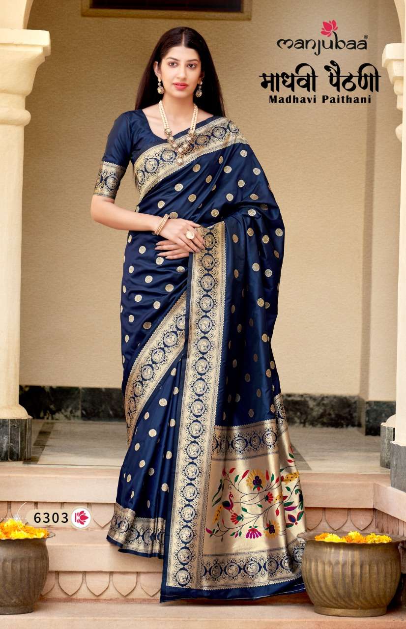 MADHAVI PAITHANI BY MANJUBAA CLOTHING 6301 TO 6308 SERIES INDIAN TRADITIONAL WEAR COLLECTION BEAUTIFUL STYLISH FANCY COLORFUL PARTY WEAR & OCCASIONAL WEAR SILK SAREES AT WHOLESALE PRICE
