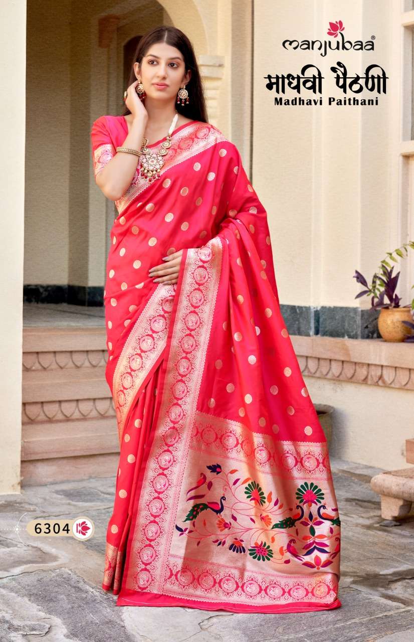 MADHAVI PAITHANI BY MANJUBAA CLOTHING 6301 TO 6308 SERIES INDIAN TRADITIONAL WEAR COLLECTION BEAUTIFUL STYLISH FANCY COLORFUL PARTY WEAR & OCCASIONAL WEAR SILK SAREES AT WHOLESALE PRICE