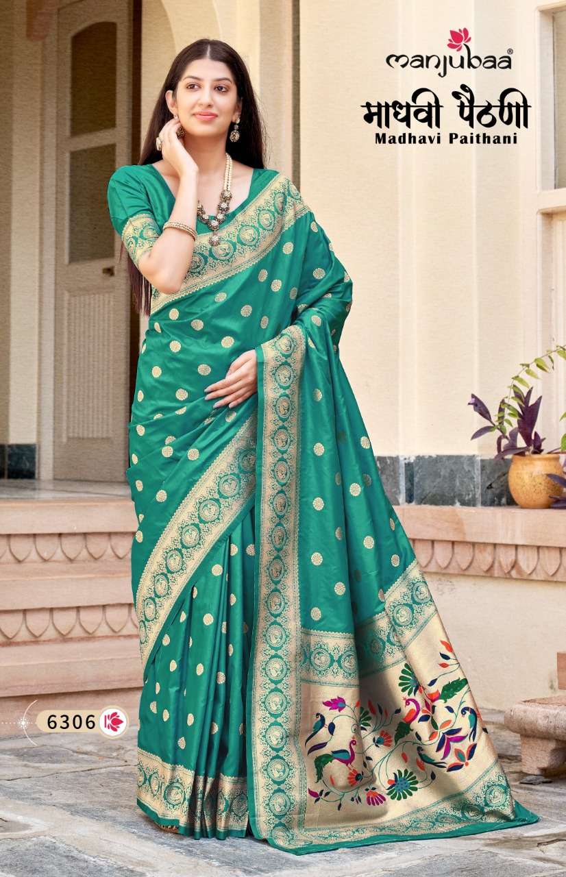 MADHAVI PAITHANI BY MANJUBAA CLOTHING 6301 TO 6308 SERIES INDIAN TRADITIONAL WEAR COLLECTION BEAUTIFUL STYLISH FANCY COLORFUL PARTY WEAR & OCCASIONAL WEAR SILK SAREES AT WHOLESALE PRICE