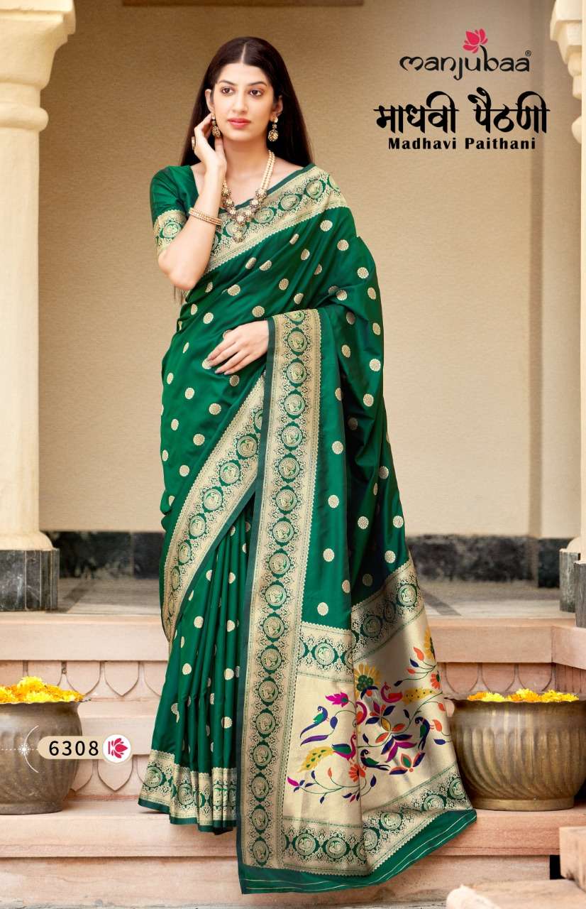 MADHAVI PAITHANI BY MANJUBAA CLOTHING 6301 TO 6308 SERIES INDIAN TRADITIONAL WEAR COLLECTION BEAUTIFUL STYLISH FANCY COLORFUL PARTY WEAR & OCCASIONAL WEAR SILK SAREES AT WHOLESALE PRICE