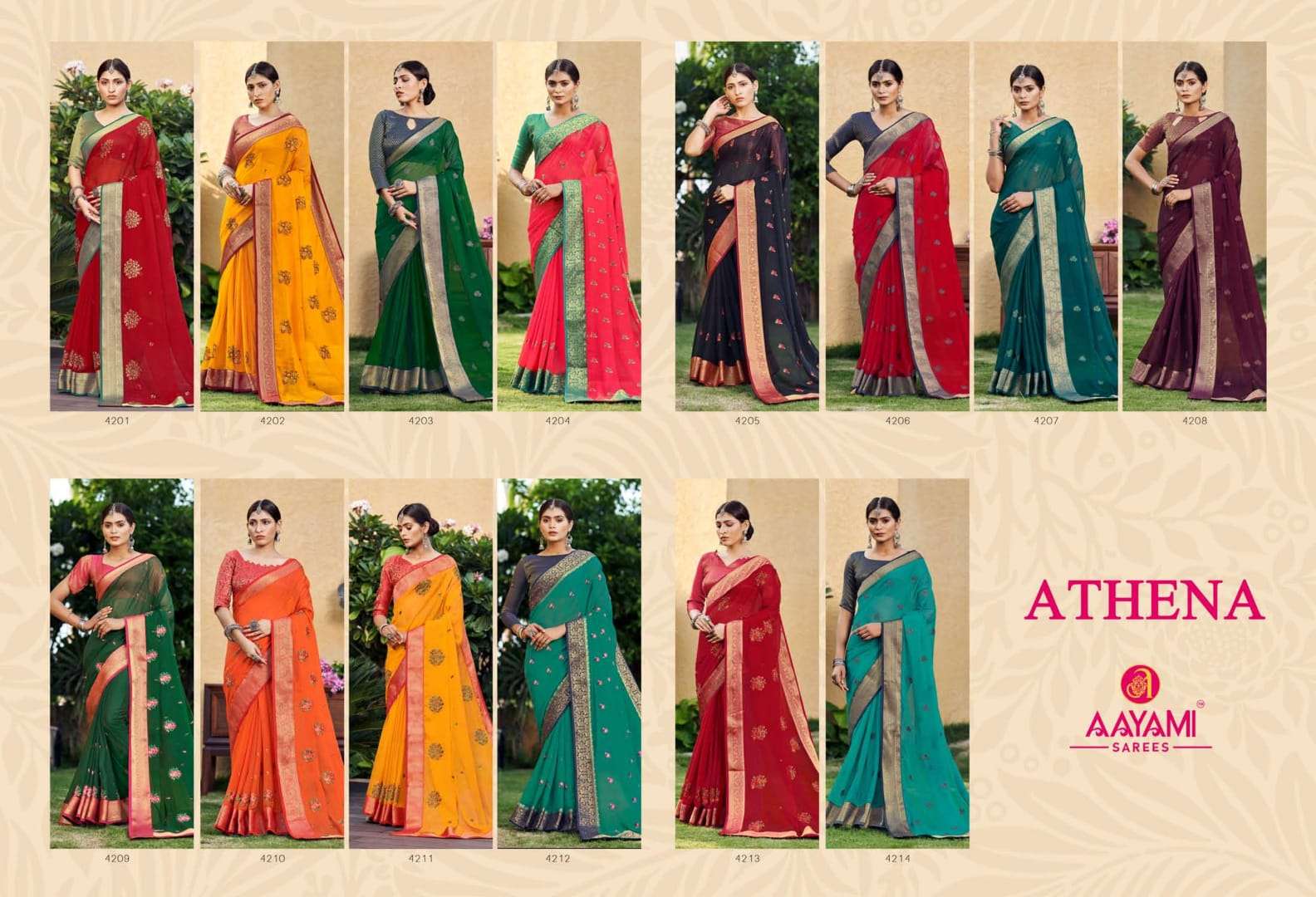 ATHENA BY AAYAMI 4201 TO 4214 SERIES INDIAN TRADITIONAL WEAR COLLECTION BEAUTIFUL STYLISH FANCY COLORFUL PARTY WEAR & OCCASIONAL WEAR GEORGETTE SAREES AT WHOLESALE PRICE