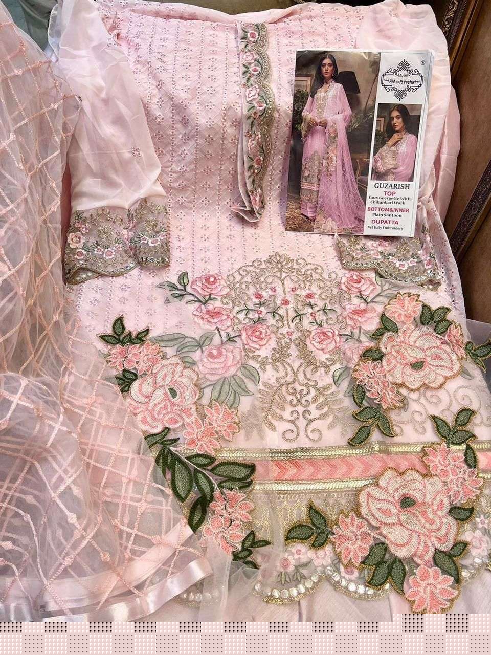 GUZARISH BY AL AYESHA A TO D SERIES DESIGNER PAKISTANI SUITS BEAUTIFUL STYLISH FANCY COLORFUL PARTY WEAR & OCCASIONAL WEAR FAUX GEORGETTE EMBROIDERED DRESSES AT WHOLESALE PRICE