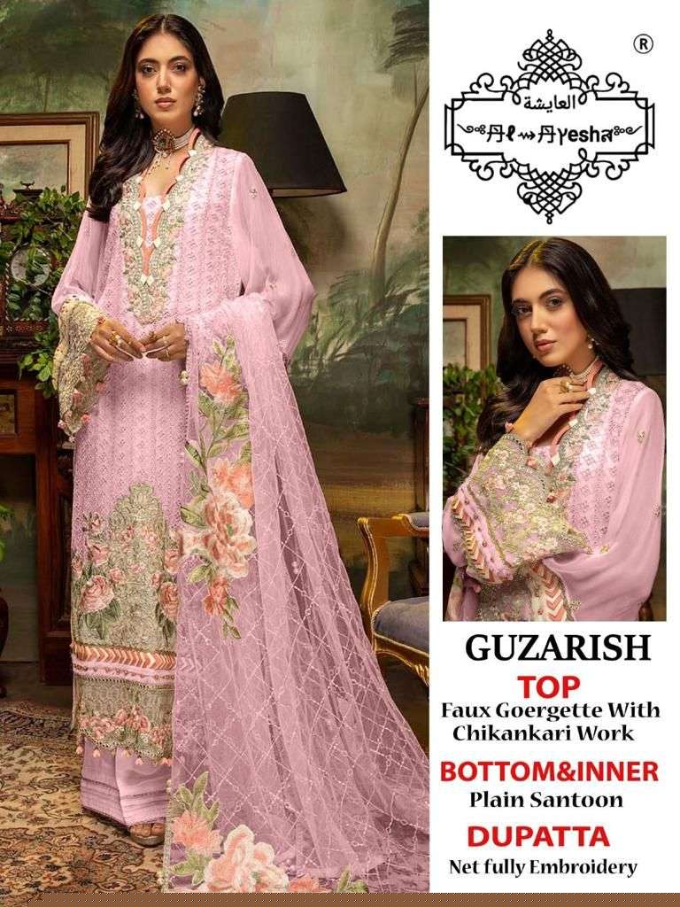 GUZARISH BY AL AYESHA A TO D SERIES DESIGNER PAKISTANI SUITS BEAUTIFUL STYLISH FANCY COLORFUL PARTY WEAR & OCCASIONAL WEAR FAUX GEORGETTE EMBROIDERED DRESSES AT WHOLESALE PRICE